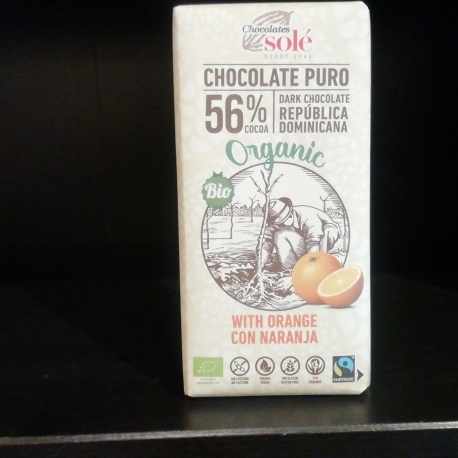 Chocolate con naranja 56% cacao Bio 100g Chocolates Solé 